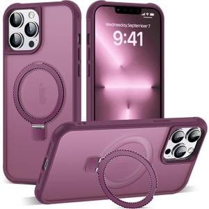 Compatible with iPhone 13 Pro Max Case & iPhone 12 Pro Max Case 6.7" with Invisible Ring Stand [Compatible with Mag-Safe] Translucent with Magnetic Kickstand, Wine Red