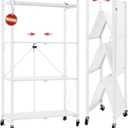 DEANIC 4 Tier Foldable Storage Shelves with Wheels, Large Capacity Shelving Unit, Freestanding Metal Wire Shelf Rack, No Assembly Organizer Rack for Garage Kitchen, Basement, Pantry(White), 1 Pack