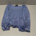 VALOLIA Women's 3/4 Sleeve Tunic Tops Casual Loose Fit Floral Blouses Mesh Pleated Layered Shirt (Medium, Blue|white)