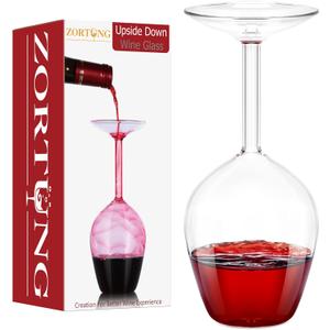 Upside Down Wine Glass Unique Cute Fancy and Funny Red and White Long Stem Wine Glasses Fun and Cool Wine Gift for Women Or Men for Birthday and Holidays and for Party or Wedding 14 Fl Oz (Transparent)