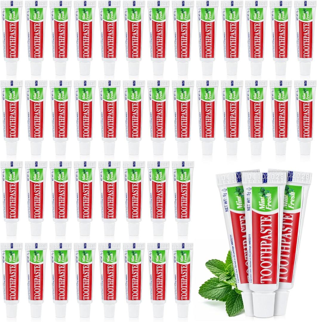 100 Tubes Travel Size Toothpaste in Bulk, Disposable Mini Mint Compact Small Pocket Size Essential Toothpaste for Vacation Hotel Shelter Homeless Nursing Home Charity Camping Single Use 0.17 oz/ 5g