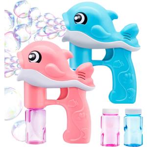 JOYIN 2 Bubble Guns Kit, Whale Automatic Bubble Maker Blower Machine with 4 Solutions for Kids, Summer Toy, Birthday, Outdoor & Indoor Activity, Easter, Valentine Party Favors (Blue+pink)
