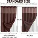 No Hook Shower Curtain and Liner Set,Brown Hotel Waffle Shower Curtain with Liner 75" L x 72" W