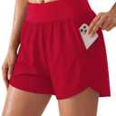 BMJL Womens Athletic Shorts 5" Running Lightweight with 2 Zipper Pockets | Workout Gym Activewear, Quick Dry, High Waist, Dolphin Hem, No See-through, M