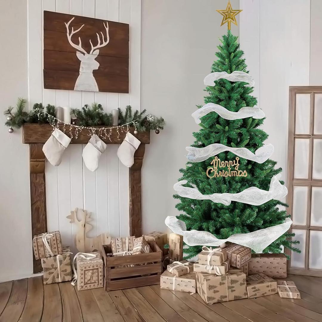 7FT Artificial Christmas Tree, Full Premium Hinged Artificial Pine Tree with 1020 Branch Tips Metal Stand for Outdoor & Indoor (Green)