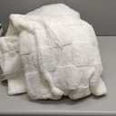 Cozy Bliss Checkered White Large Faux Rabbit Fur Queen Size Blanket, Soft Fuzzy Fluffy Minky Cream Furry Blankets for Couch, Bed (90 * 90 Inches Ivory 