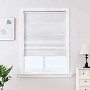 Joydeco No Tools No Drill Window Blinds for Indoor Windows, Blackout Shades Cellular Shades Cordless, No Drill Blinds for Windows, Window Shades for Home, Bedrooms, Doors (White, 28" W x 64" H)