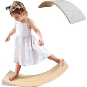 Gentle Monster Wobble Balance Board, Wooden Montessori Toy Rocker Board Natural Wood Kids Toddler Open Ended Learning Toy Yoga Curvy Board for Adult Office Classroom Christmas Gifts