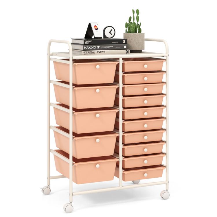15-Drawer Utility Rolling Organizer Cart Multi-Use Storage-Peach - Color: Peach