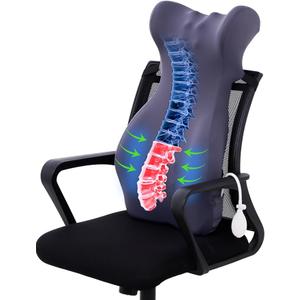 28.7'' Long Lumbar Support Pillow for Office Chair with Air Bag, Memory Foam Back Support Pillow for Lower Back Pain Relief Backrest/Back Support for Office Chair, Improve Posture (Grey)