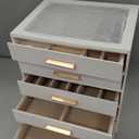 Frebeauty Clear Lid Jewelry Box,5-Layer Jewelry Organizer with Drawer,PU Leather Jewelry Organizers and Storage,Jewelry Boxes for Women,Jewelry Storage for Rings Earring Stud,Gift for Women(White)