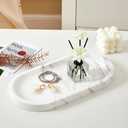 Denique Natural Marble Bathroom Tray, 12"x6" Vanity Tray White Marble Decorative Tray, Countertop Organizer for Perfume & Candles, Jewelry Dish Ring Holder for Bathroom Counter, Vanity, Dresser