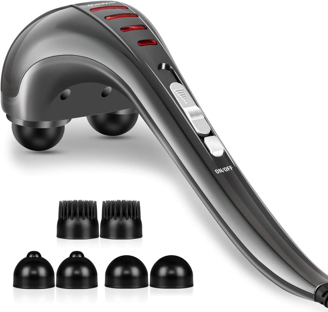 HANGSUN Handheld Neck Back Massager for Pain Relief Deep Tissue, Electric Double Head Percussion Massage MG460 for Shoulder, Leg, Foot, Muscles, Full Body (Gray)