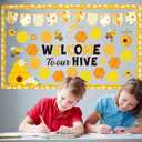 TAKEALOOKO 75 Pcs Bee Bulletin Board Decorations - Welcome to Our Hive Themed Paper Cutouts DIY Name Tags, Beehive Sunflower Cutout for Classroom Bulletin Board, Summer Back to School Wall Decor (Yellow)