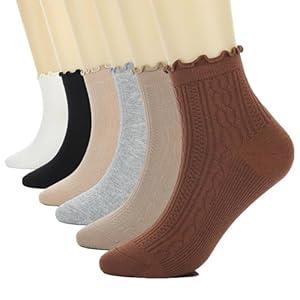 Mosithings 6 Pairs Ruffle Socks For Women Casual Ankle Socks Retro Soft，Color Mix, S