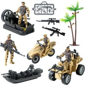 Wbzle Military Soldier Men Action Figures, 11PCS US Army Soldier Plastic Figure Set Military Base Playset Vehicles Play Combat Toys, Army Toy Set for Kids Boys Age 3 4 5 6+