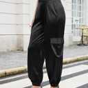 ZAFUL Womens Satin Joggers 2025 Boho Chic Cargo Jogger Pants High Waisted Stretch Silk Ankle Pants Slack Trousers (Black, L)