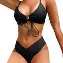 DaiLiWei High Waisted 2 Piece Swimsuits for Women High Cut Full Coverage Bikini Sets Bottoms Triangle Tie Bathing Suit Tops (Black)(No Size)