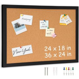 DOLLAR BOSS Cork Board for Wall 36" x 24" Bulletin Board for Wall with Black Wood Frame, Picture Display Pin Broad Vision Board for Office Home School Room Decorative Hanging 10 Pushpins