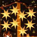 Enhon 8 Pack 20 Inch Paper Star Lanterns, Star Paper Light Christmas Decor, 7 Points Warm White LED Light with Plug, Collapsible Hanging Decor for Christmas Window Wall Room Yard