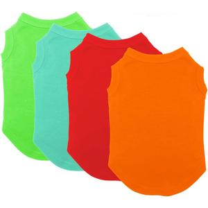 Chol&Vivi Plain Dog Shirt, 4pcs Blank Cotton Shirts Fit for Extra Small to Extra Large Size Dogs, Sleeveless Apparel Soft and Lightweight, Tank Top for All Breeds, Light Blue/Green/Red/Orange, Large (L (19" Chest))