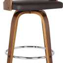 Armen Living Shelly 30" Seat Height Mid Century Modern Swivel Bar Stool for Kitchen Island Counter in Brown Faux Leather and Walnut Wood