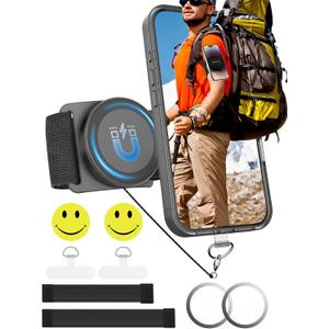 TOPGO [2 Generation Upgrad] Running Phone Holder for iPhone [360 Rotatable & Built-in Retractable Rope] Magnetic Wrist Phone Holder, Magsafe Armband for iPhone 17 Pro and Android (Black, 2 Straps)