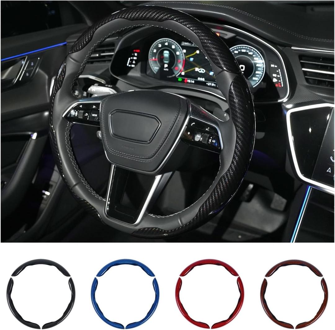 Hiseanllo Carbon Fiber Steering Wheel Cover 3PCS Set Anti-Slip, Scratch-Resistant, Universal Fit for 14-16 Inch Wheels Interior Car Accessories for Cars, SUVs, Trucks (Black)