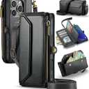 Strapurs for iPhone 16 Pro Max - Zipper Strap Wallet Case for Women, Black
