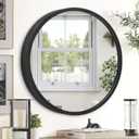 JJUYOU Black Round Framed Mirror - 16" Circle Wall Mirror for Bathroom, Bedroom & Living Room - Modern Aluminum Alloy Metal Frame