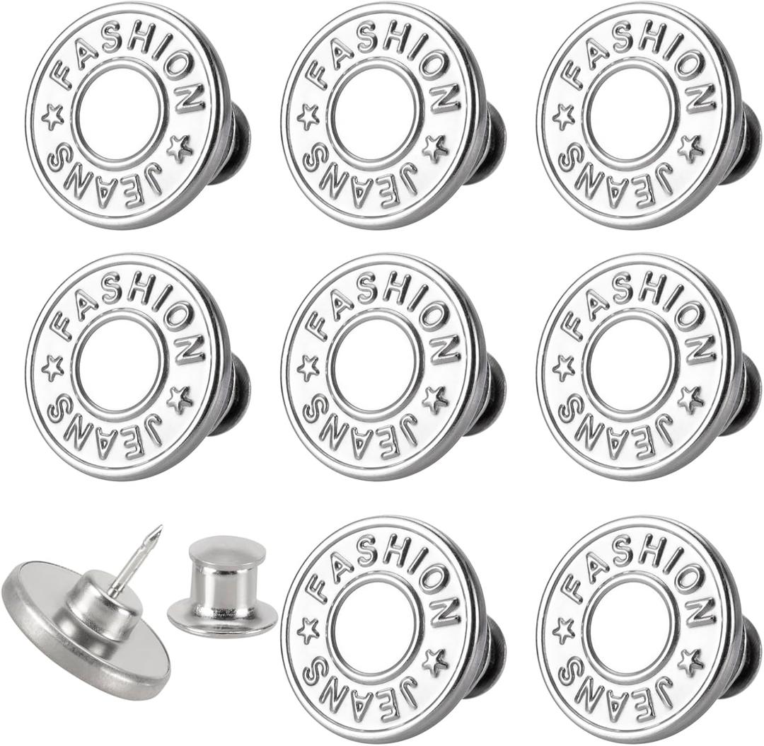 [Upgraded] 7 Sets Jean Buttons pins No Sew Instant 17mm Replacement Button Adjustable Pants Buttons Kit (Silver, copper 8 PCS)