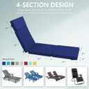 72 x 21 Inch Outdoor Chaise Lounge Cushions Set of 2 - Removable Cover, 4-Section Design, Water-Repellent & Fade-Resistant, 6 Tie Straps, Replacement for Patio & Pool Chairs - Navy