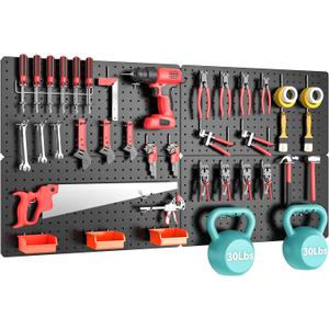 Peg Board, 84pcs Metal Pegboard Kit, Includes 4 Pack 24''X12'' Large Black Peg Board with Accessories and Hook Locks, Heavy Duty Peg Boards for Walls Home, Garage Tool Storage, Workbench