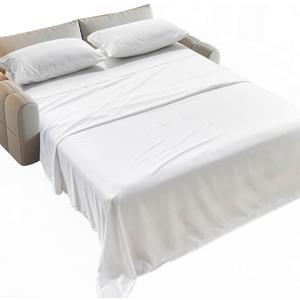 Kingnex Striped Sofa Bed Sheets Queen for Sleeper Sofa Bed with 4-6 Deep Soft Brushed 1800 Microfiber 4 Piece Bedding Set (60"x74"x6") White