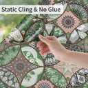 Frosted Glass Window Privacy Film Vintage Mandala, No Adhesive Static Bathroom Window Film Cling for Glass Window Door, Living Room, Pink Green Mandala Sticker 16.92"X47.24"