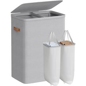 SONGMICS Laundry Basket, 44.9 Gal. Laundry Hamper, 2 Compartments, Easy Assembly, with Lid and Handles, Removable Inner Bags, 22 x 15.7 x 29.5 Inches, Dove Gray ULCB813G01