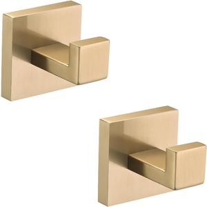 Towel Hook, Compatible with Champagne Bronze Bathroom Towel Hook, 304 Stainless Steel Wall Mounted Robe Hook for Kitchen Bathroom Hotel, Rustproof Modern Square Design, 2 Pack