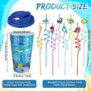 Yungyan 24 Sets Under the Sea Ocean Party Favors Goodie Cups with Lids and Straws for Birthday Decorations Reusable 16oz Plastic Candy Cups Plastic Straws for Birthday Party(Ocean Animals)