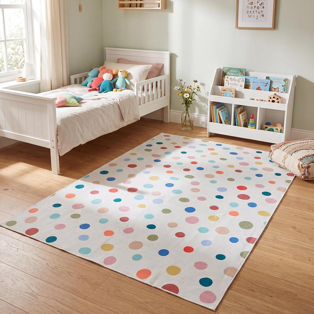 Duraaamo Boho Polka Dot Rug 59.8 x 89.8 Inch Soft and Cozy, High Traffic, Stain Resistant, Easy Clean, Multi Color Boho Floor Mat with Non Slip Rubber for Living Room Bedroom Office Decor