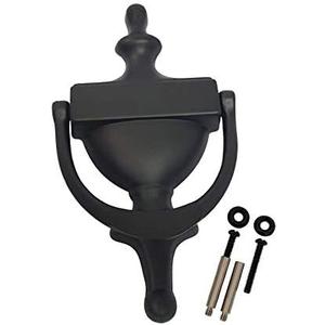 QCAA Solid Brass Door Knocker, 7", Matte Black, Made in Taiwan, 1 Pack