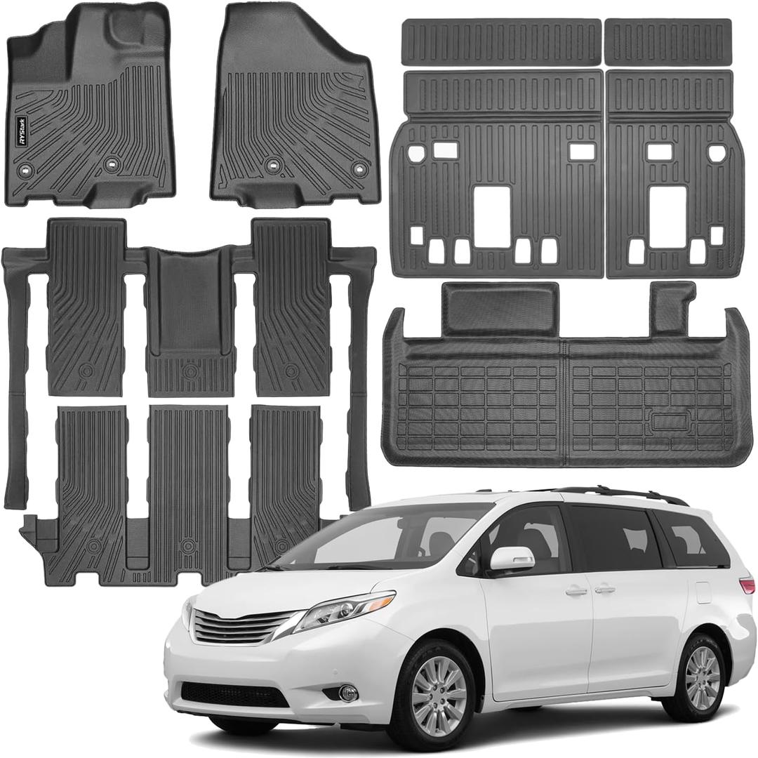 Floor Mats Compatible with Toyota Sienna 2013-2020 (7 Seats),Cargo Liner with Backrest,All Weather Protection TPE, Anti-Slip Floor Liner Accessories