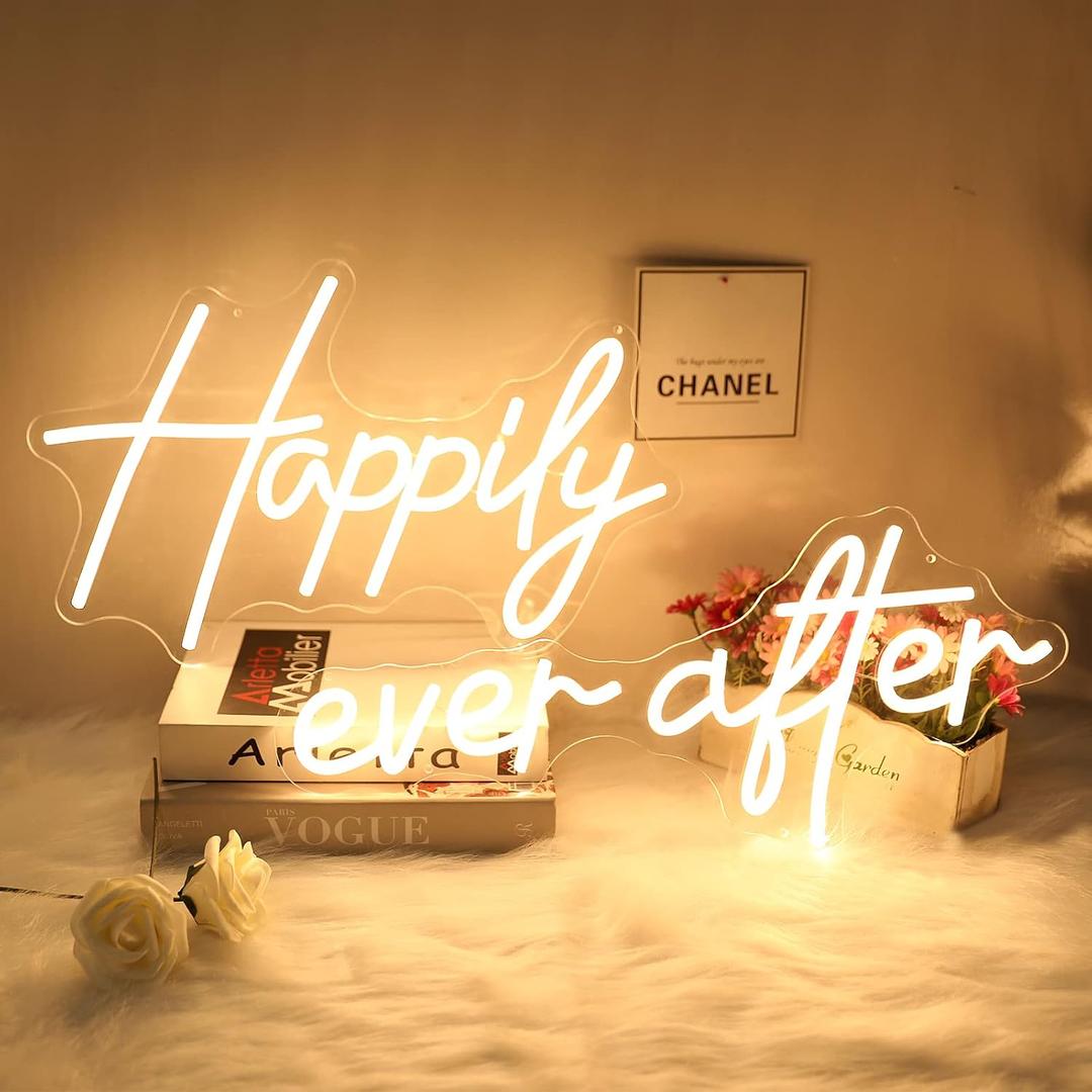 Happily Ever After Neon Sign Large, 38.4 Inch Neon Light Sign Art Decorative with Dimmer for Engagement,Birthday,Wedding,gift for girl,Home Wall Decor,Living room Decor, 5 inches by 2 inches