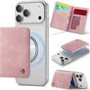 Defencase for Magsafe Wallet Magnetic Card Holder RFID Blocking, PU Leather Minimalist Phone Wallet for MagSafe Phones and Cases for iPhone 17/16/ 15/14/ 13/12/ Pro/Max/Plus/Air, Rose Pink