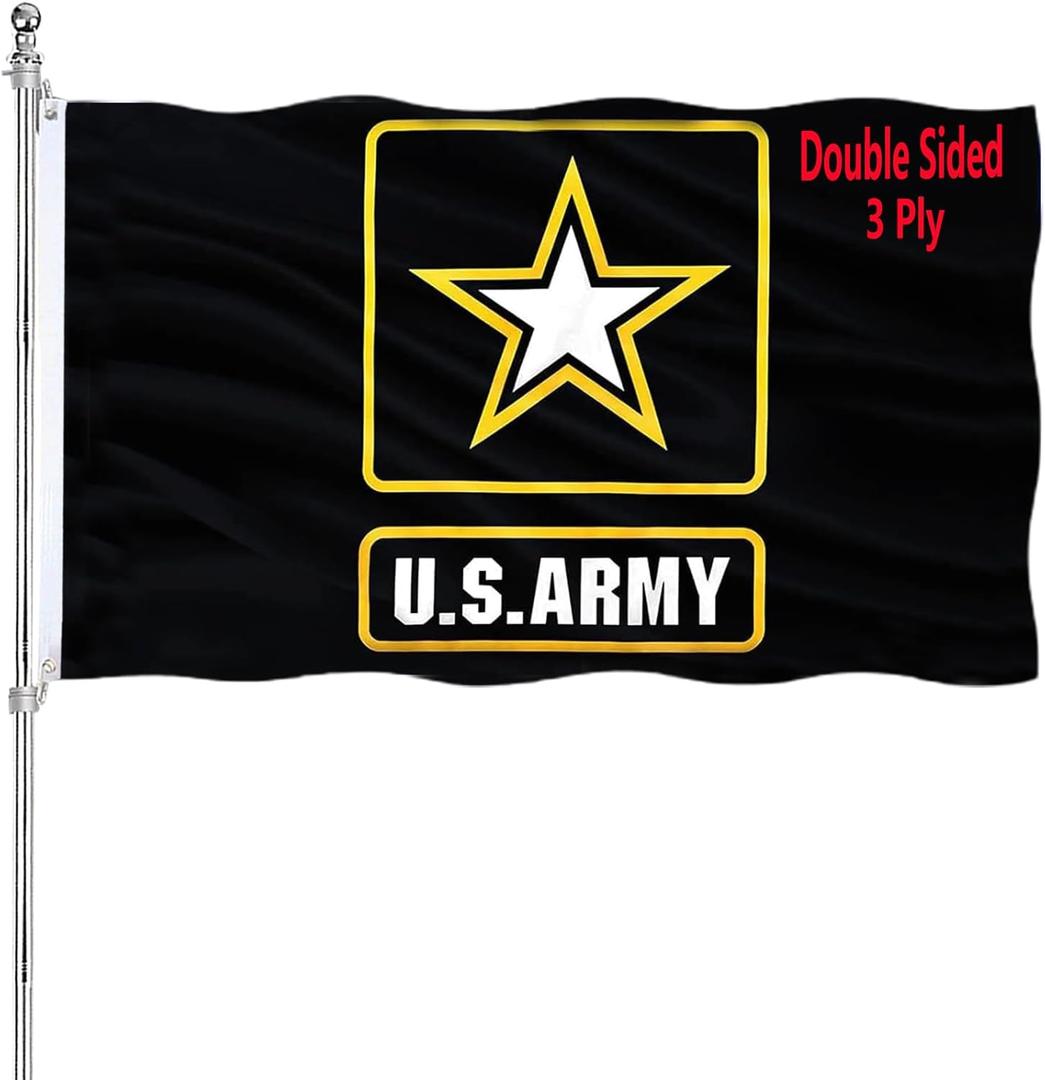 US Army Military Flag 3x5 Double Sided Heavy Duty United States Military Flag Army Black Heavy Duty 3 Ply 200D Polyester and Durable Canvas Header with 2 Brass Grommets