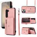 Phone Case for Samsung Galaxy S23 Plus S23+ 5G Wallet Cover with Wrist Crossbody Strap Lanyard Credit Card Holder Stand Cell Accessories S23plus 23S + S 23 23+ SM-S916U 6.6 inch Women Men Rose Gold