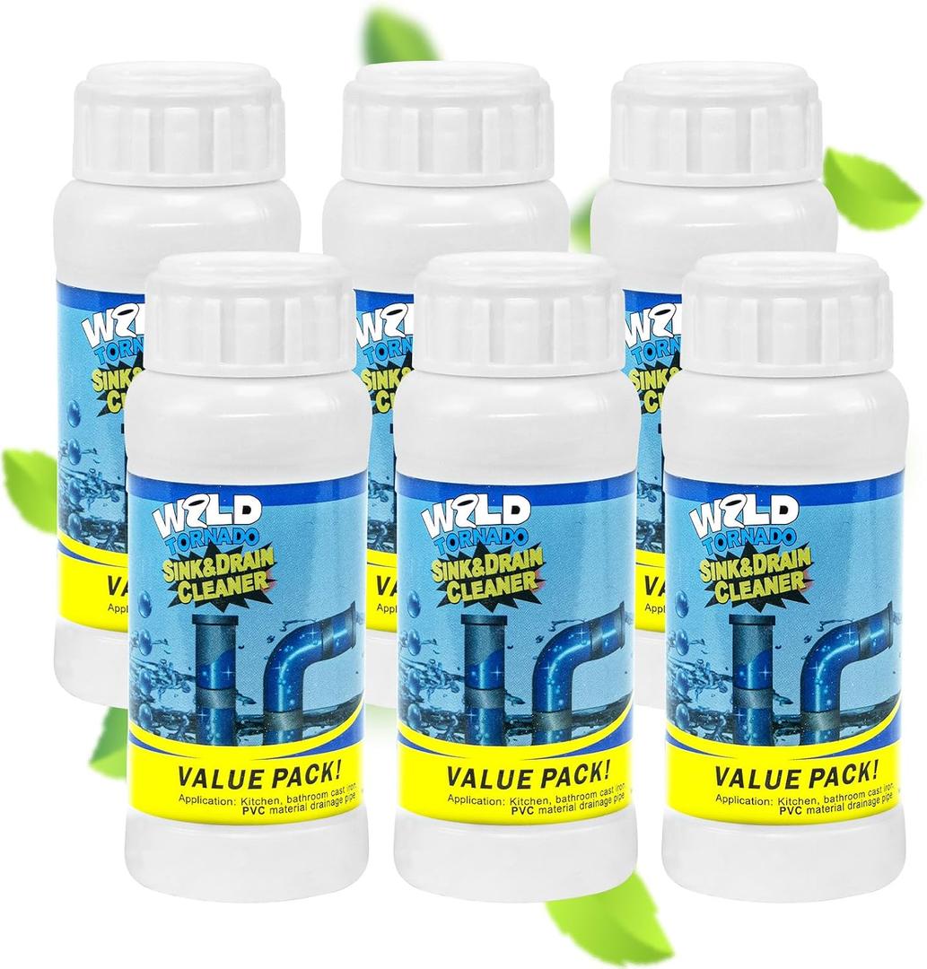 Drain Cleaner Powder, Wild Tornado Sink and Drain Cleaner Powerful Pipeline Dredging Agent, Kitchen Unblocker, Powder for Kitchen Toilet 6Pcs
