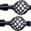 Deco Essential Set of 2 36 to 66 Inch Extendable Curtain Rod for Door & Windows Adjustable Heavy Duty Iron Telescopic Drapery Pole with Twisted Cage Swirl Finials (3/4 Diameter, Black Matt)
