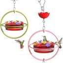 2 Pack Hummingbird Feeder - Wide Mouth Nectar Bird Feeder, Outdoors Hanging with Ant Moat & Easy-Refill Top, Garden Yard Decorative - Pink Metal Frame