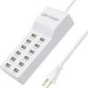 USB Charging Station Wall Charger, Multi-Port Fast Charging Block, Compatible with iPhone, Android Phones, Tablets and Bluetooth Speakers - Compact for Home Office and Travel Use White
