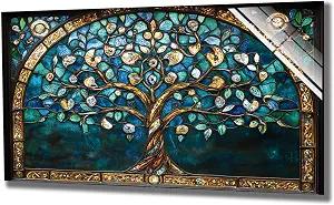 Tree of Life Bohemia Tempered Glass Backsplash for Kitchen Stove 30"x18"